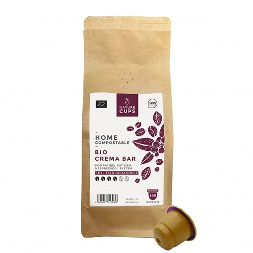 NatureCups kompostierbare Kaffeekapseln kompatibel mit Nespresso - Bio Crema Bar 100er Tüte