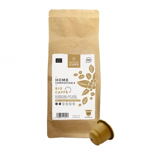 NatureCups kompostierbare Kaffeekapseln kompatibel mit Nespresso - Bio Caffè 100er Tüte