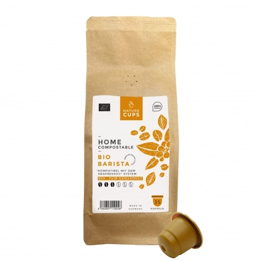 NatureCups kompostierbare Kaffeekapseln kompatibel mit Nespresso - Bio Barista 35er Tüte