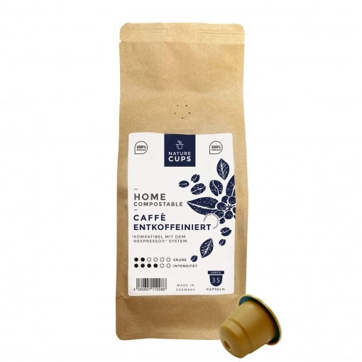 NatureCups kompostierbare Kaffeekapseln kompatibel mit Nespresso - Caffé entkoffeiniert 35er Tüte