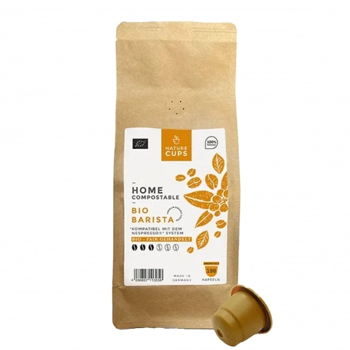 NatureCups kompostierbare Kaffeekapseln kompatibel mit Nespresso - Bio Barista 100er Tüte