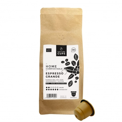 NatureCups kompostierbare Kaffeekapseln kompatibel mit Nespresso - Bio Espresso Grande 35er Tüte