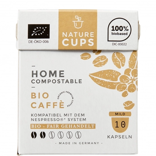 NatureCups kompostierbare Kaffeekapseln kompatibel mit Nespresso - Bio Caffè 10er Box