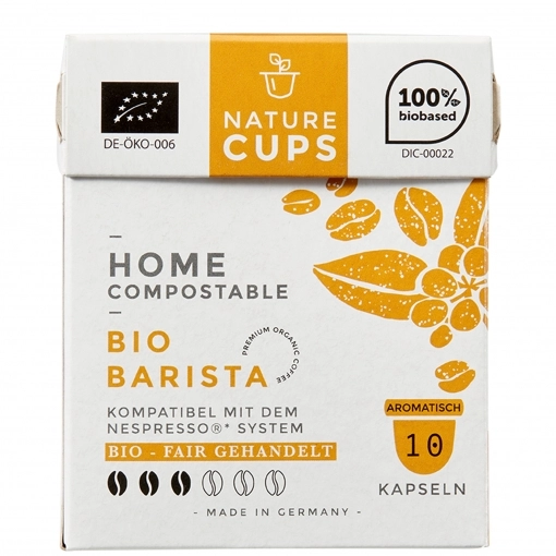 NatureCups kompostierbare Kaffeekapseln kompatibel mit Nespresso - Bio Barista 10er Box