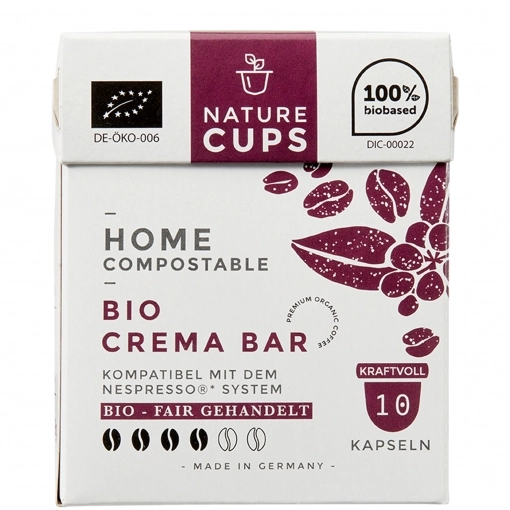 NatureCups kompostierbare Kaffeekapseln kompatibel mit Nespresso - Bio Crema Bar 10er Box
