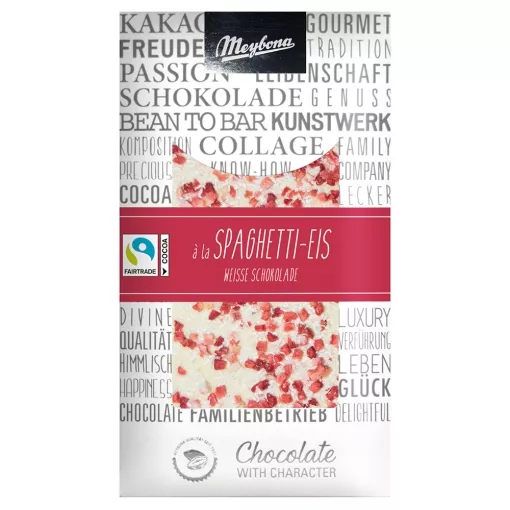 Meybona Collage Weiße Schokolade Spaghetti-Eis 31% mit Fairtrade Kakao ~ 100g