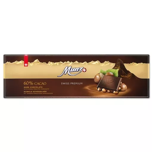 Munz Swiss Premium Zartbitter Schokolade Haselnuss 60% Cacao Riesentafel ~ 300g