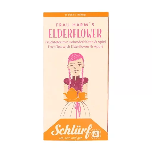 Schlürf Büdel Bio Früchtetee mit Holunderblüten - Frau Harms Elderflower ~ 20 Teebeutel a 2,25g